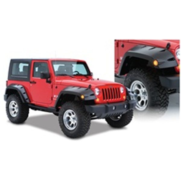 Bushwacker 10045-02 Black Max Coverage Pocket/Rivet Style Smooth Finish Front Fender Flares with Extended Coverage for 2007-2018 Jeep Wrangler JK