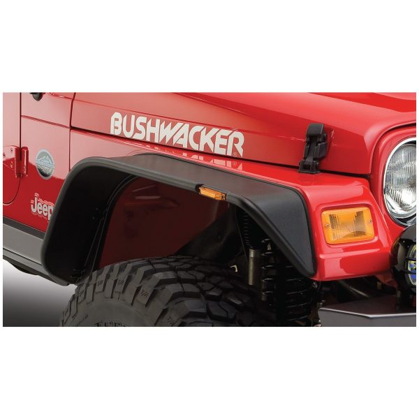 Bushwacker 10055-07 Black Jeep Flat Style Textured Finish Front Fender Flares for 1997-2006 Jeep Wrangler TJ