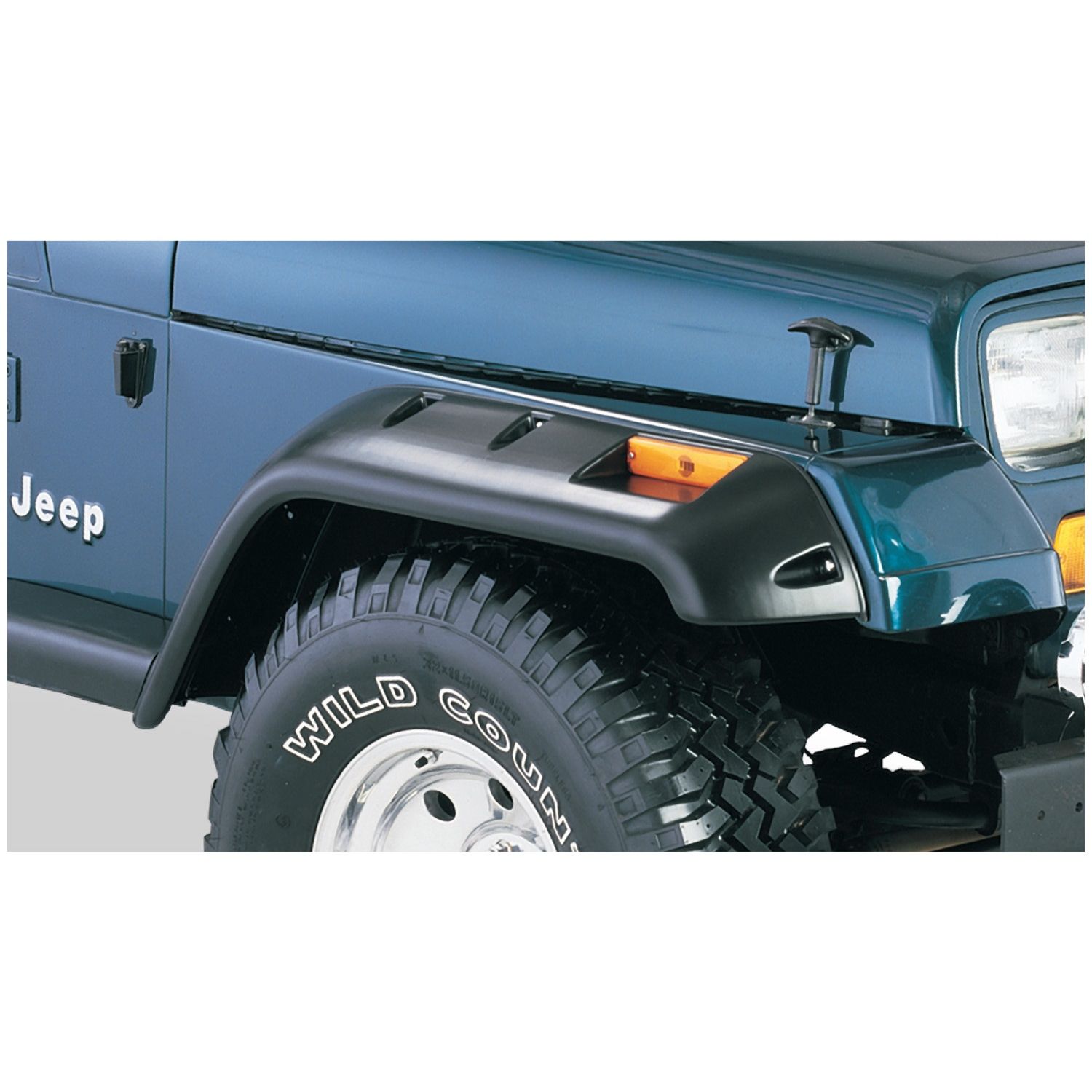 Bushwacker 10057-07 Black Jeep Cutout Style Textured Finish Front Fender Flares for 1987-1995 Jeep Wrangler YJ (Excludes Renegade)