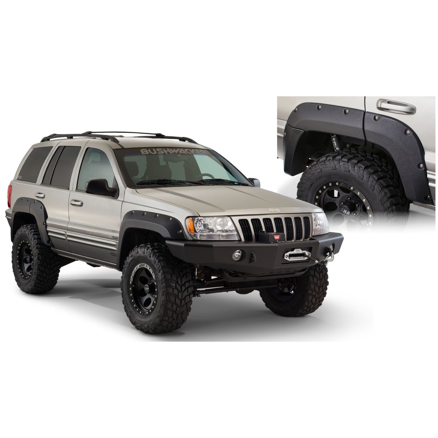 Bushwacker 10072-07 Black Jeep Cutout Style Textured Finish Rear Fender Flares for 1999-2004 Jeep Grand Cherokee