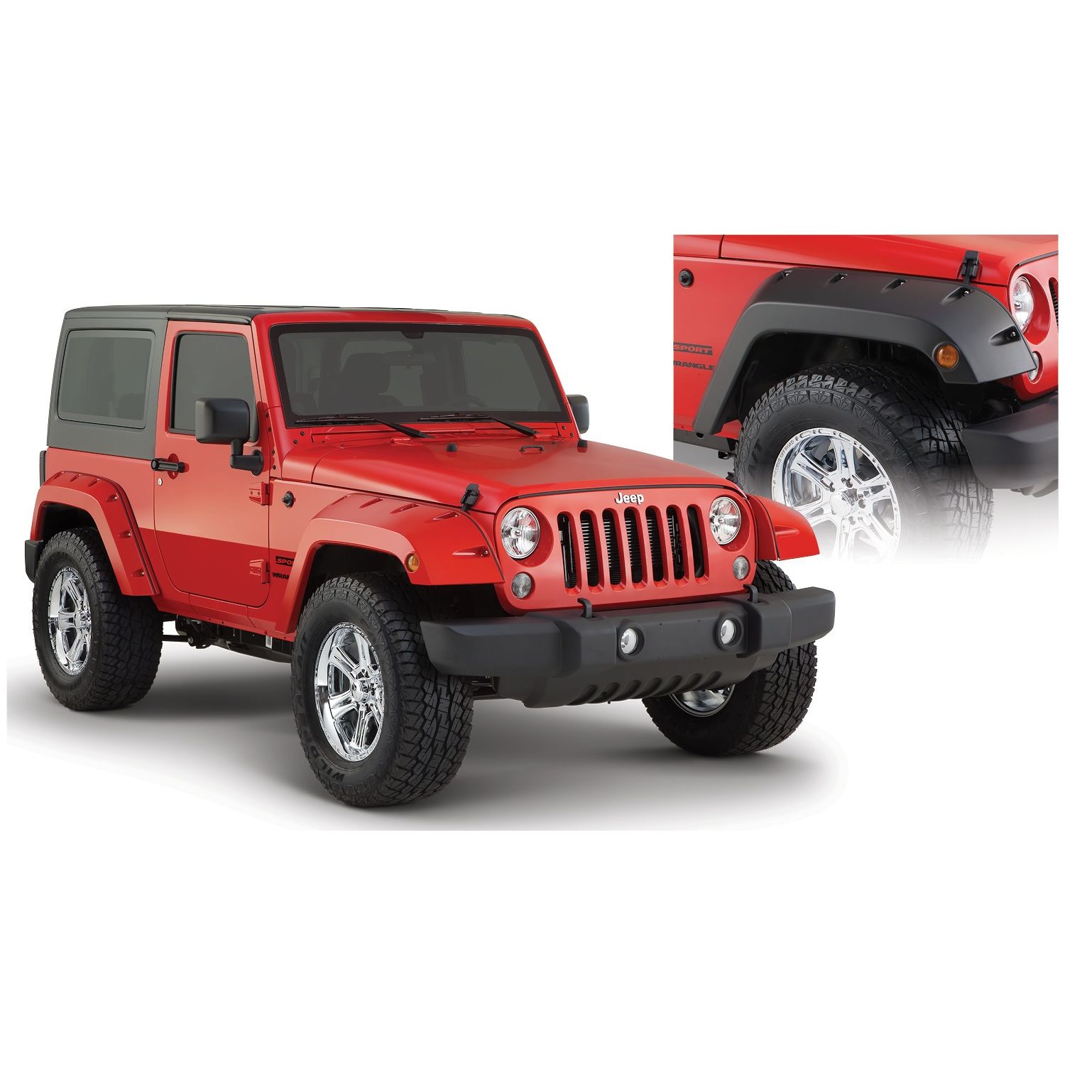 Bushwacker 10077-02 Black Pocket/Rivet Style Smooth Finish Front Fender Flares for 2007-2018 Jeep Wrangler JK