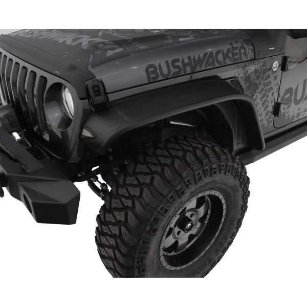 Bushwacker 10101-07 Black Jeep Flat Style Textured Finish Front Fender Flares for 2018-2022 Jeep Wrangler JL (Excludes Rubicon)