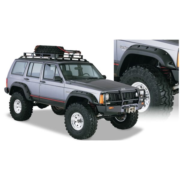 Bushwacker 10911-07 Black Jeep Cutout Style Textured Finish 4-Piece Fender Flare Set for 1984-2001 Jeep Cherokee 4-Door