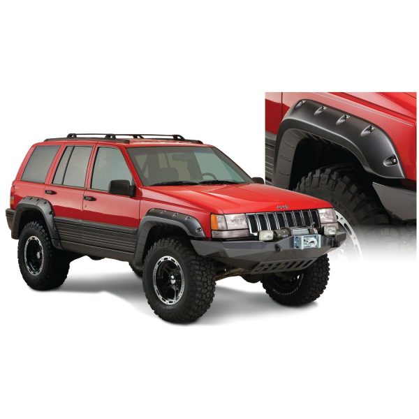 Bushwacker 10916-07 Black Jeep Cutout Style Textured Finish 4-Piece Fender Flare Set for 1993-1998 Jeep Grand Cherokee