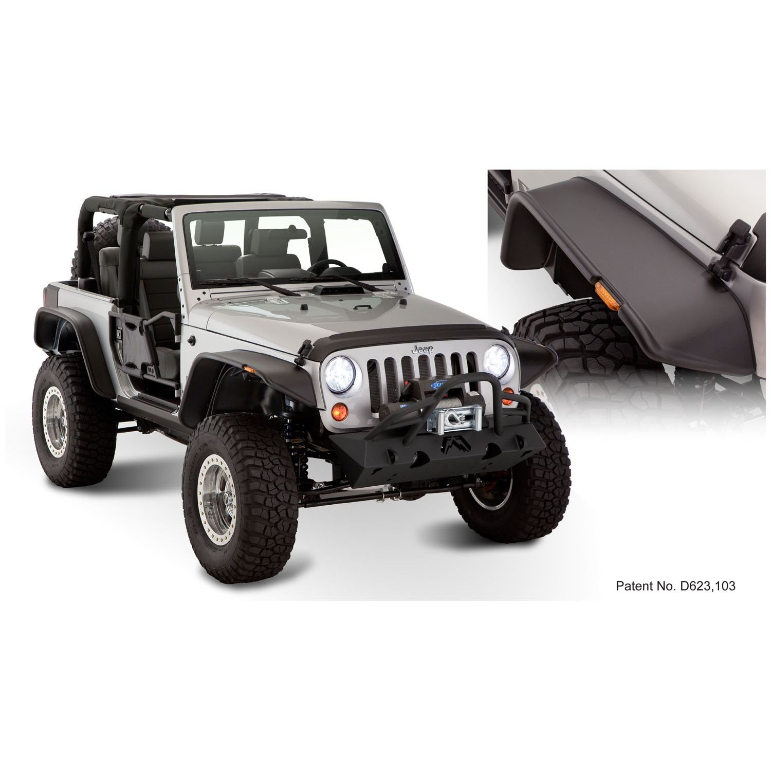 Bushwacker 10919-07 Black Jeep Flat Style Textured Finish 4-Piece Fender Flare Set for 2007-2018 Jeep Wrangler JK 2-Door