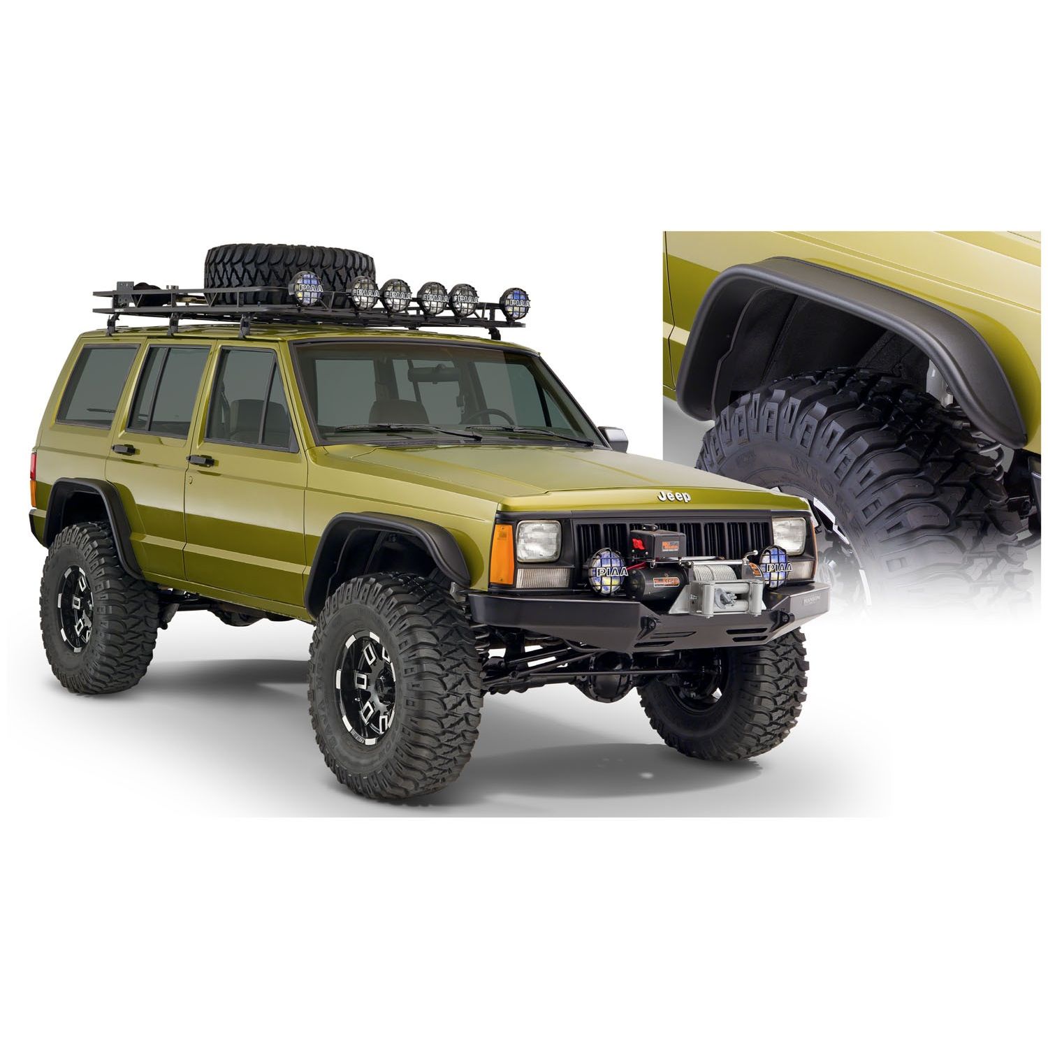 Bushwacker 10922-07 Black Jeep Flat Style Textured Finish 4-Piece Fender Flare Set for 1984-2001 Jeep Cherokee