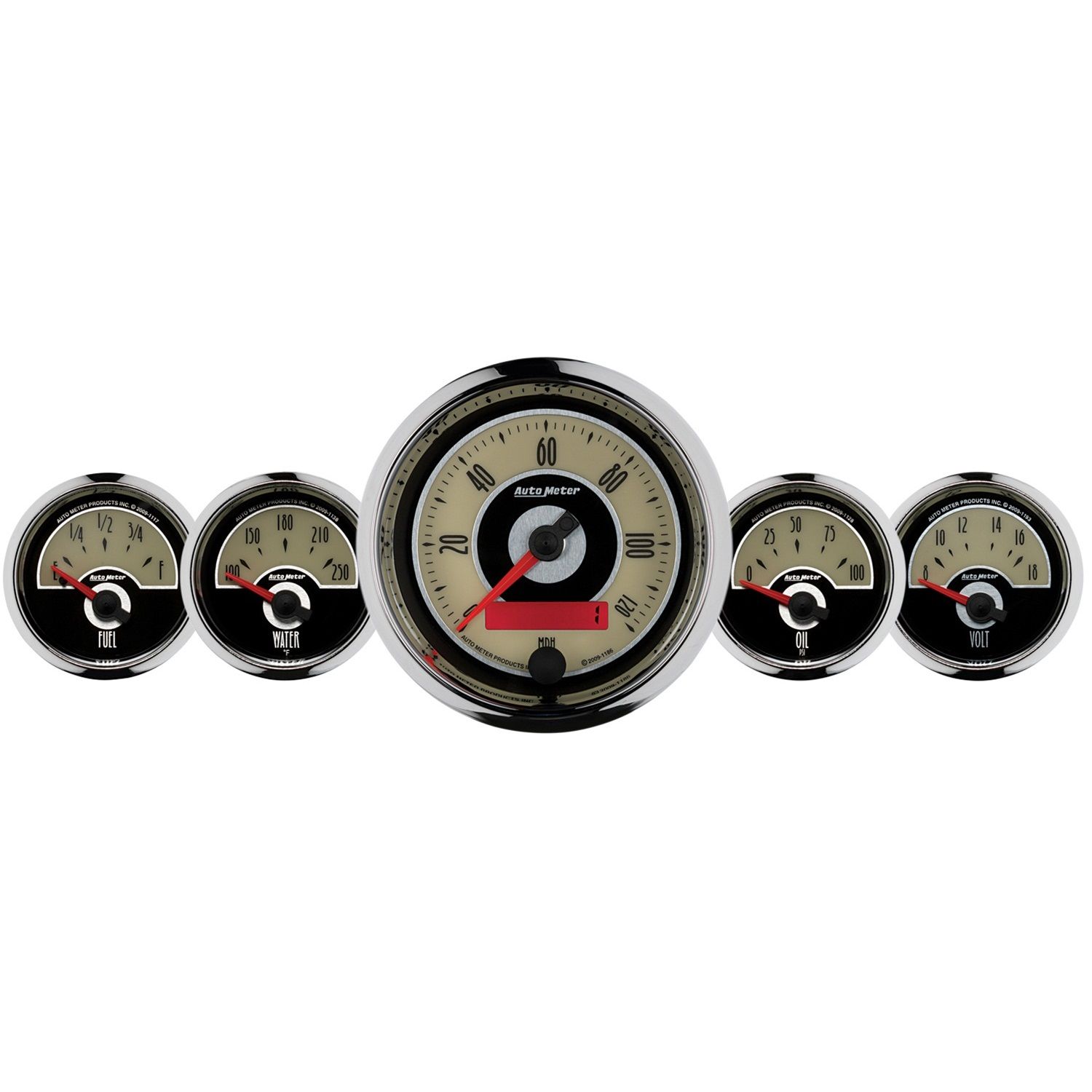 5 PC. GAUGE KIT, 3-3/8 in. & 2-1/16 in. , ELEC. SPEEDOMETER, CRUISER