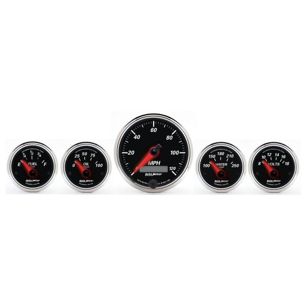 5 PC. GAUGE KIT, 3-3/8 in. & 2-1/16 in. , ELEC. SPEEDOMETER, DESIGNER BLACK II