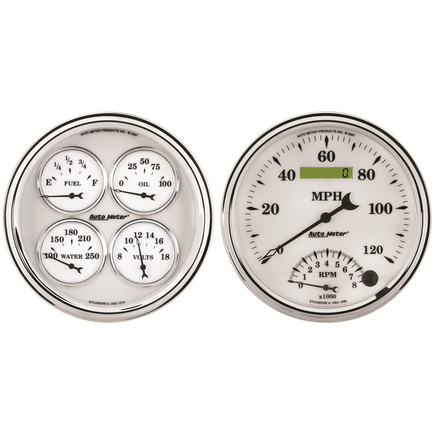 2 PC. GAUGE KIT, 5 in. QUAD & SPEEDOMETER, 240-33 O, OLD TYME WHITE II