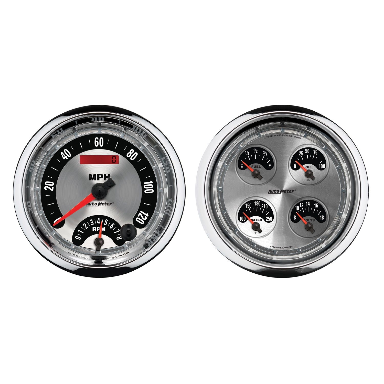 5 in. QUAD GAUGE, 8K RPM/120 MPH/100 PSI/100-250 Fahrenheit/8-18V/240-33 O, AMERICAN MUSCLE