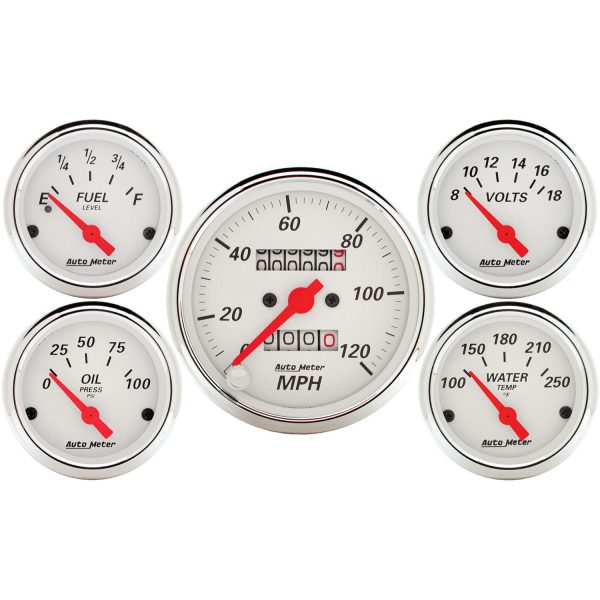 5 PC. GAUGE KIT, 3-1/8 in. & 2-1/16 in. , MECH. SPEEDOMETER, ARCTIC WHITE