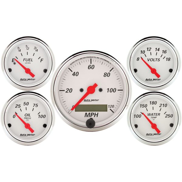 5 PC. GAUGE KIT, 3-1/8 in. & 2-1/16 in. , ELEC. SPEEDOMETER, ARCTIC WHITE