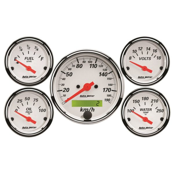 5 PC. GAUGE KIT, 3-1/8 in. & 2-1/16 in. , ELEC. KM/H SPEEDO., ARCTIC WHITE