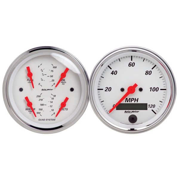 2 PC. GAUGE KIT, 3-3/8 in. QUAD & SPEEDOMETER, 240-33 O, ARCTIC WHITE