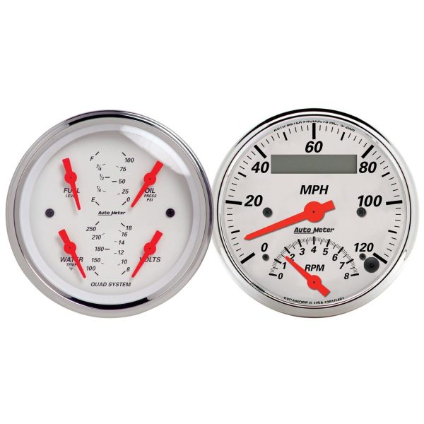 2 PC. GAUGE KIT, 3-3/8 in. QUAD & TACH/SPEEDO, 240-33 O, ARCTIC WHITE