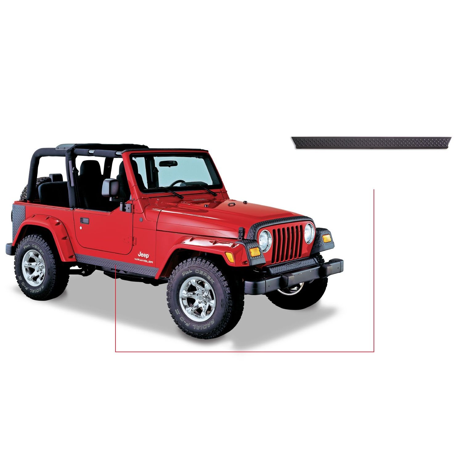 Bushwacker 14002 Black Trail Armor Side Rocker Panels for 1997-2006 Jeep Wrangler 2-Door, Pair