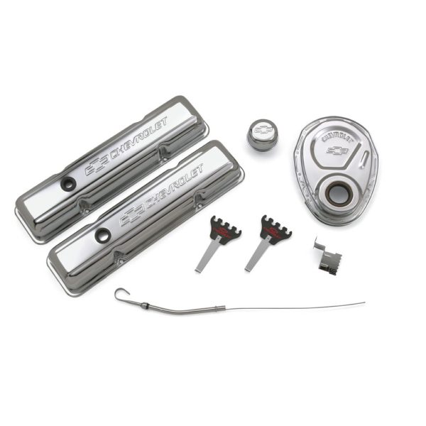 Engine Dress-Up Kit; Chrome with Stamped Chevy Logo; Fits SB Block Chevy Engines