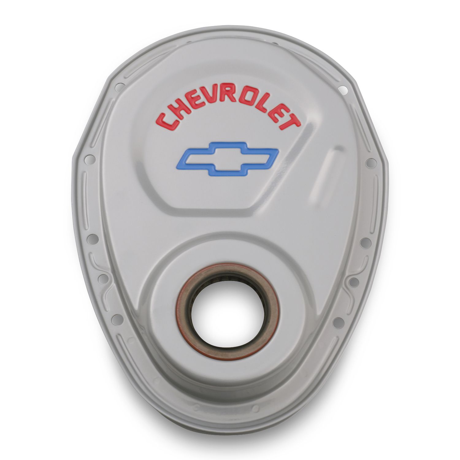 Timing Chain Cover; Gray; Steel; With Chevy and Bowtie Logo; For SB Chevy 69-91