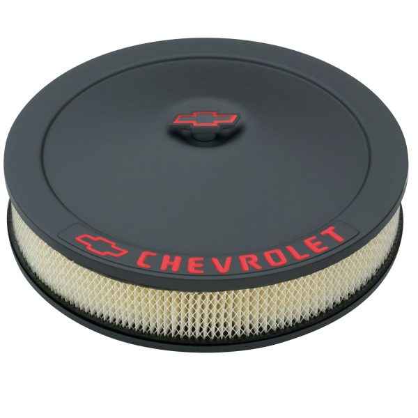 Engine Air Cleaner Kit; 14 Inch Dia; Black Crinkle; Chevy Lettering w/Bowtie Nut