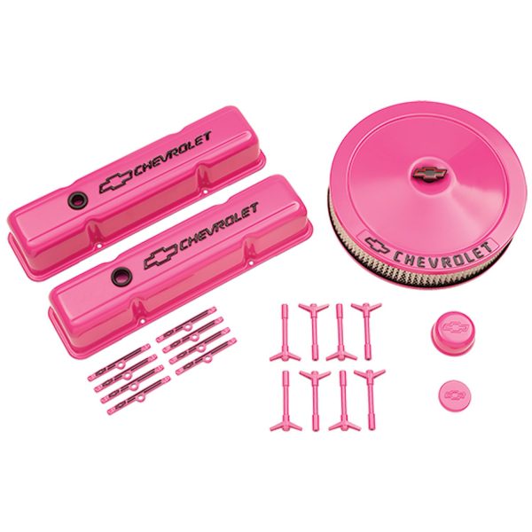 CHEVY SMALL BLOCK PINK DRESS UP KIT, BLACK BOWTIE EMBLEMS, BLACK LETTERING