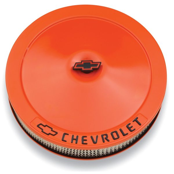 Engine Air Cleaner Kit; 14 Inch Dia; Orange; Chevy Black Lettering w/Bowtie Logo