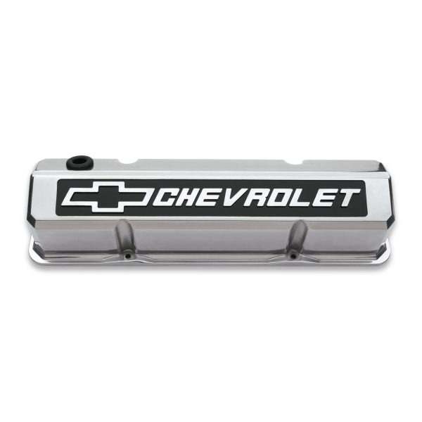 Valve Covers; Slant-Edge Tall; Die Cast; Polished w/Raised Bowtie Logo; SB Chevy