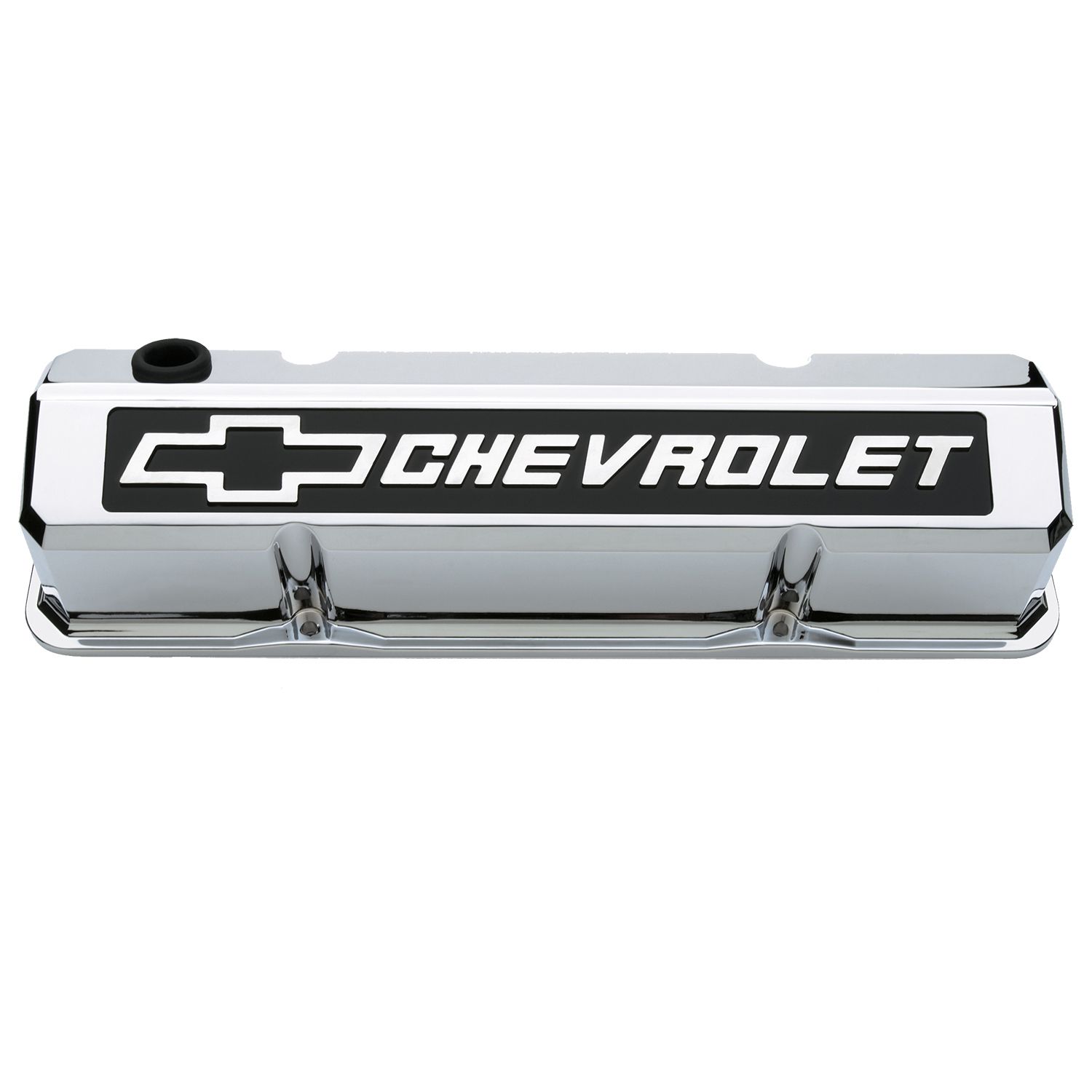 Valve Covers; Slant-Edge Tall; Die Cast; Chrome w/Raised Bowtie Logo; SB Chevy