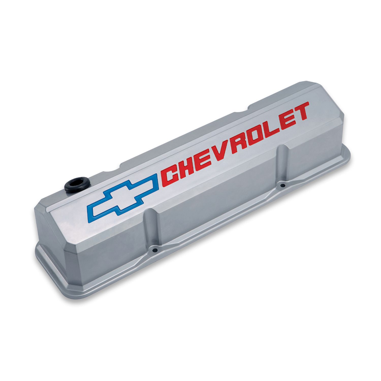 Valve Covers; Slant-Edge Tall; Die Cast; Gray w/Recessed Bowtie Logo; SB Chevy