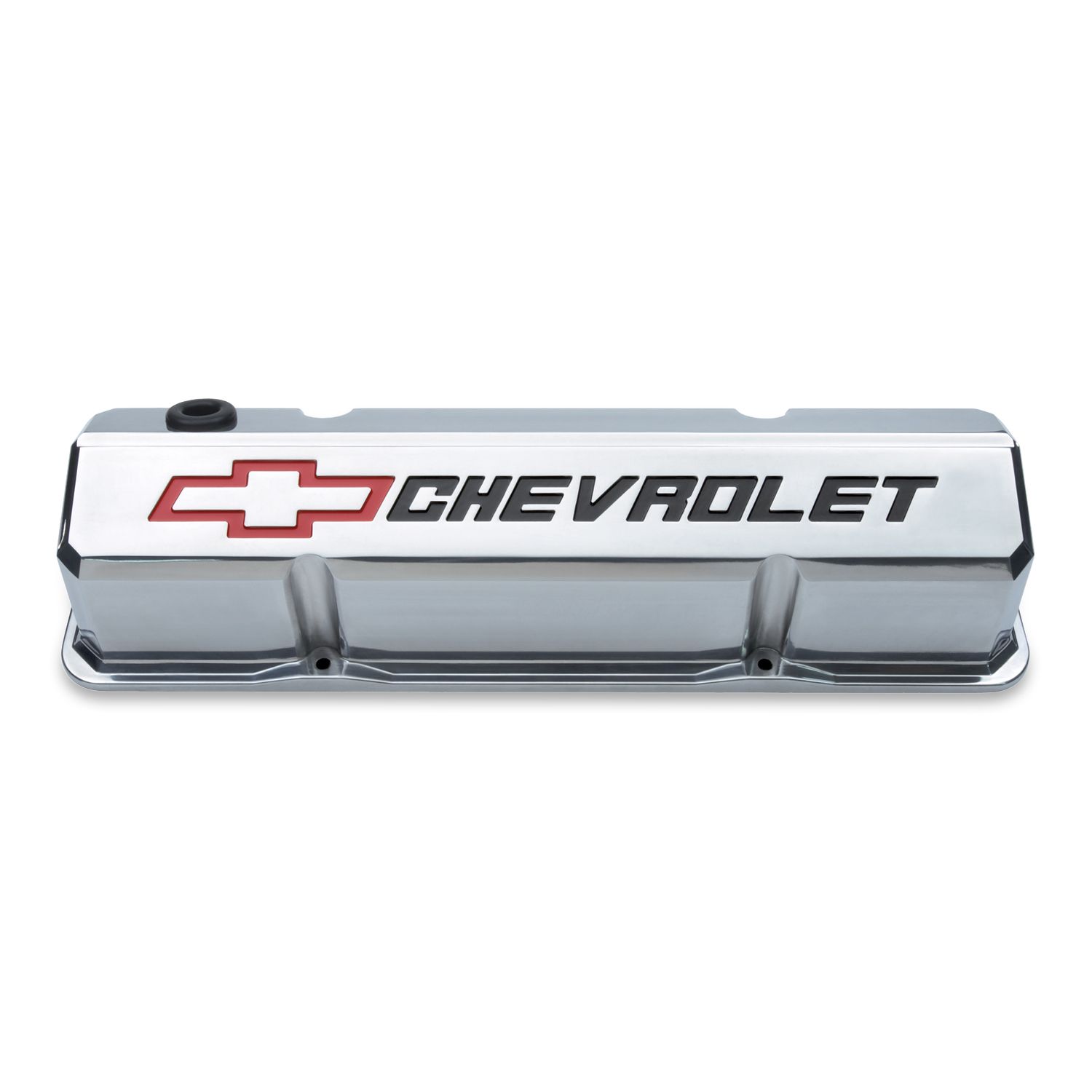 Valve Covers; Slant-Edge Tall; Die Cast; Polish w/Recessed Bowtie Logo; SB Chevy