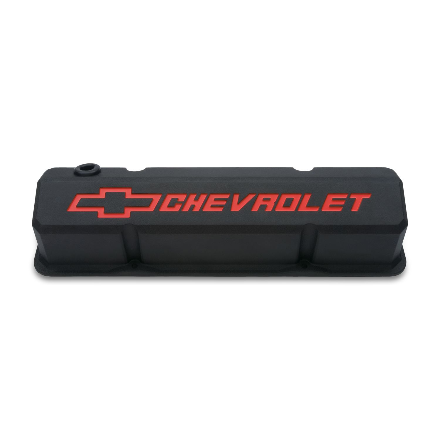 Valve Covers; Slant-Edge Tall; Die Cast; Black w/Recessed Bowtie Logo; SB Chevy