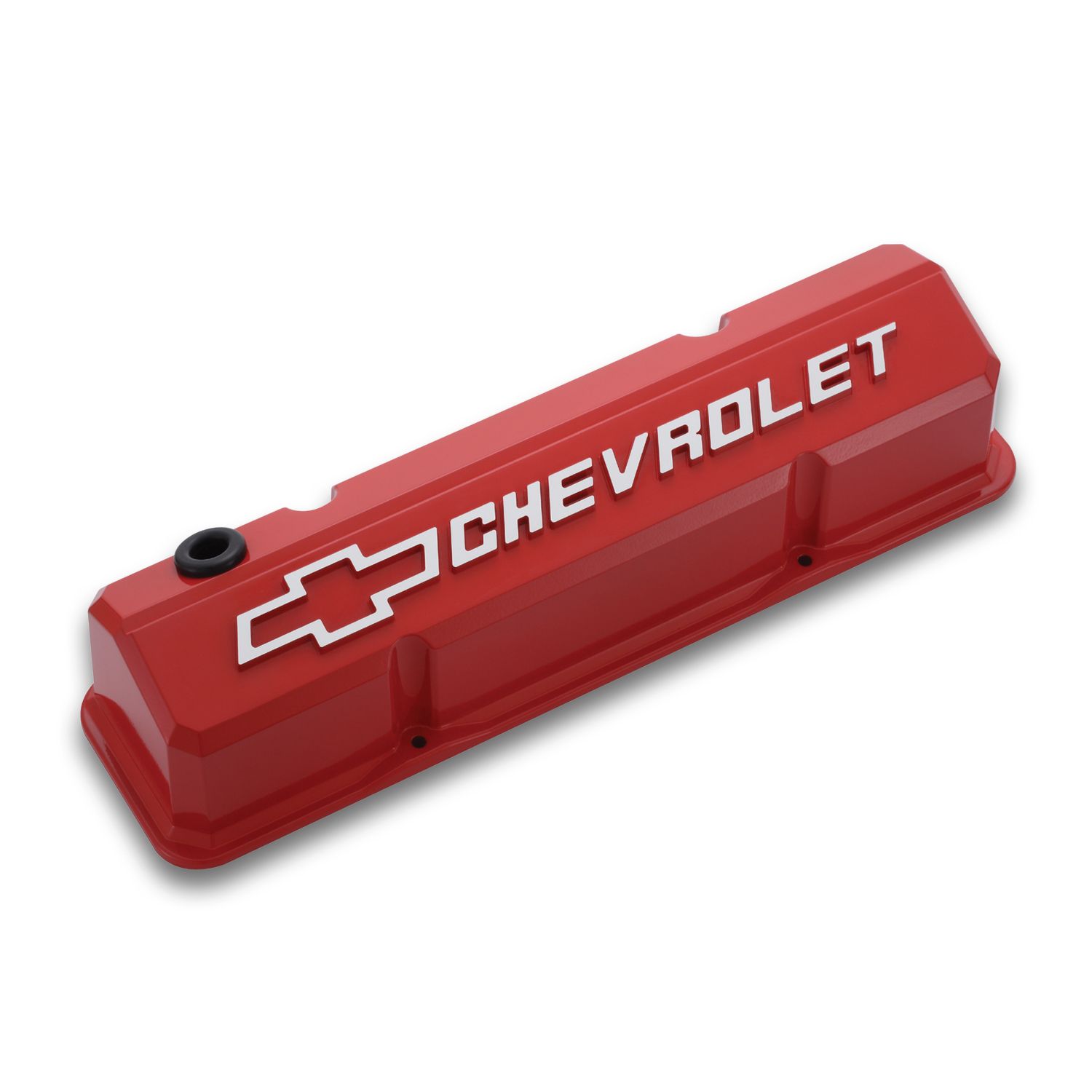 Valve Covers; Slant-Edge Tall; Die Cast; Red w/ Raised Bowtie Logo; SB Chevy