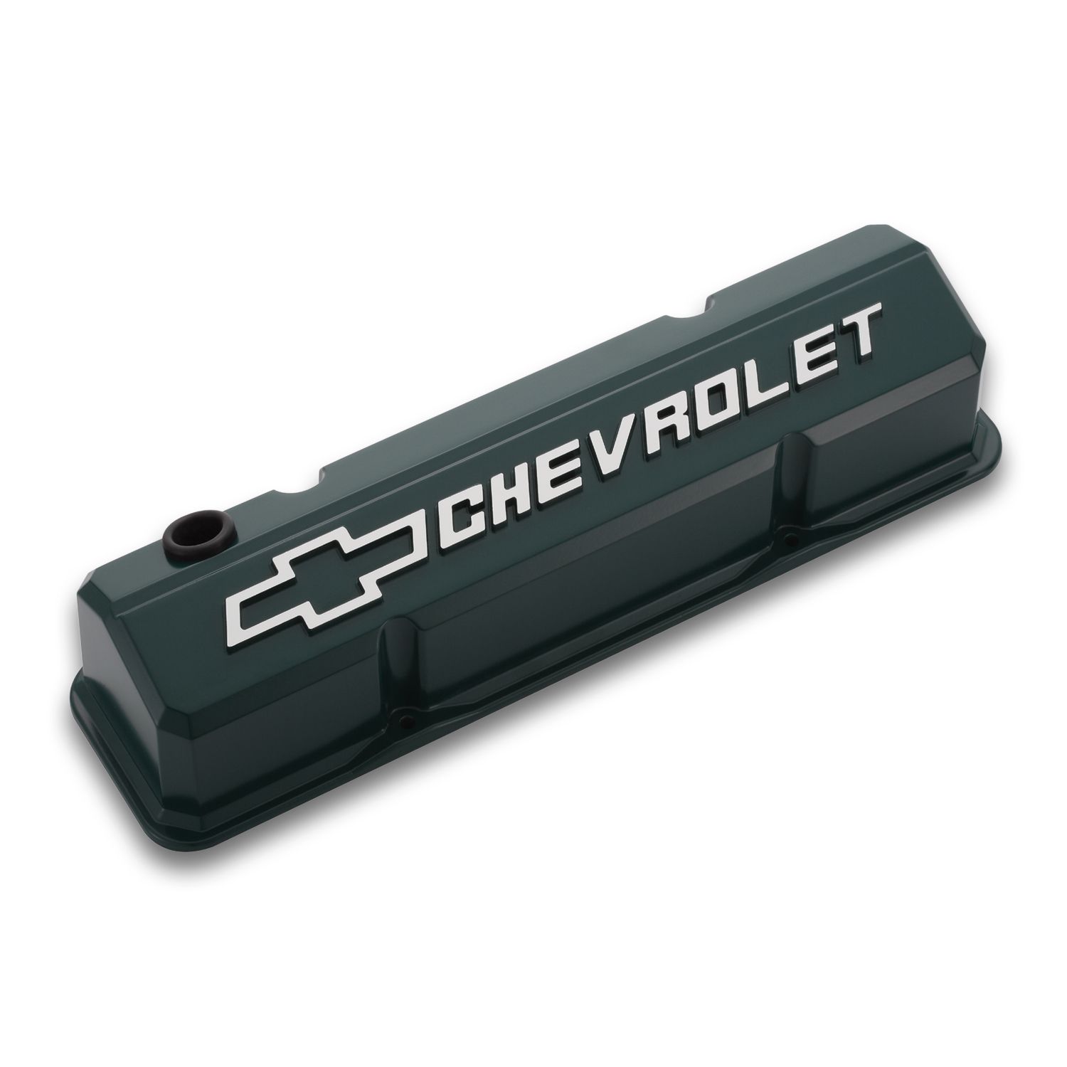 Valve Covers; Slant-Edge Tall; Die Cast; Green w/ Raised Bowtie Logo; SB Chevy