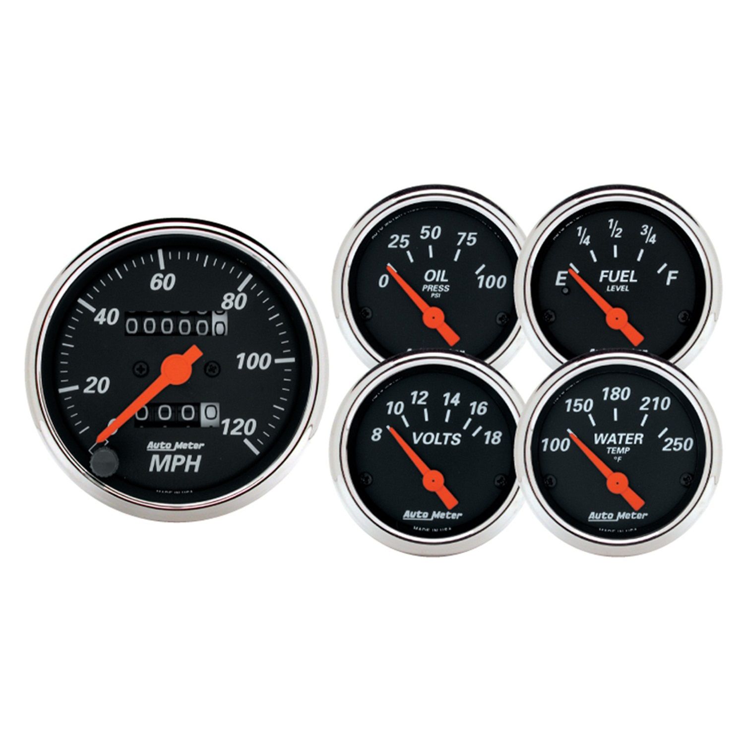 5 PC. GAUGE KIT, 3-1/8 in. & 2-1/16 in. , MECH. SPEEDOMETER, DESIGNER BLACK