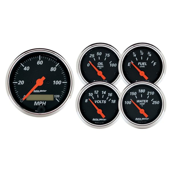 5 PC. GAUGE KIT, 3-1/8 in. & 2-1/16 in. , ELEC. SPEEDOMETER, DESIGNER BLACK