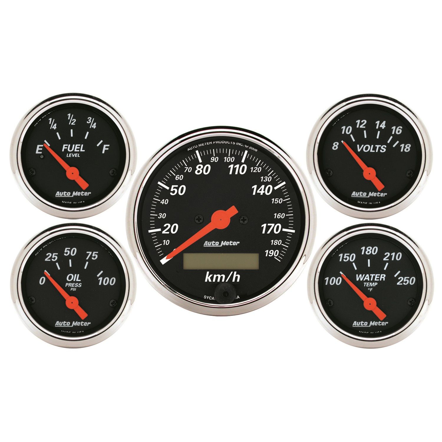 5 PC. GAUGE KIT, 3-1/8 in. & 2-1/16 in. , ELEC. KM/H SPEEDOMETER, DESIGNER BLACK