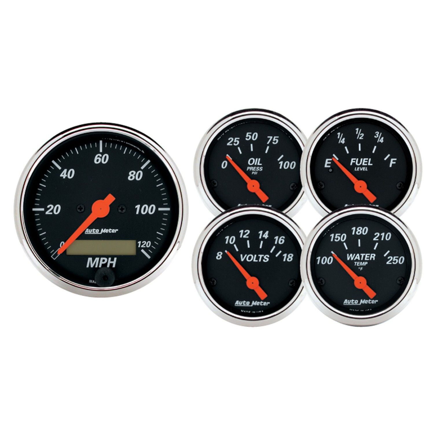 5 PC. GAUGE KIT, 3-1/8 in. & 2-1/16 in. , ELEC. SPEEDOMETER, DESIGNER BLACK