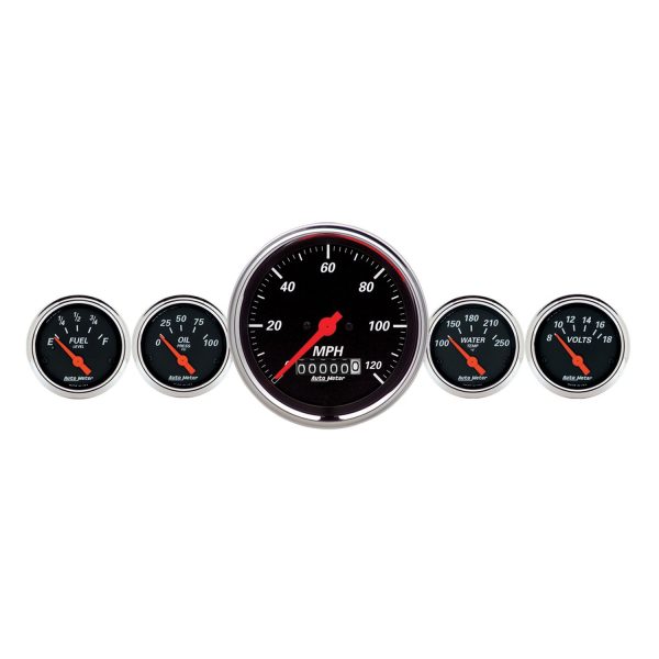 5 PC. GAUGE KIT, 3-3/8 in. & 2-1/16 in. , ELEC. SPEEDOMETER, DESIGNER BLACK