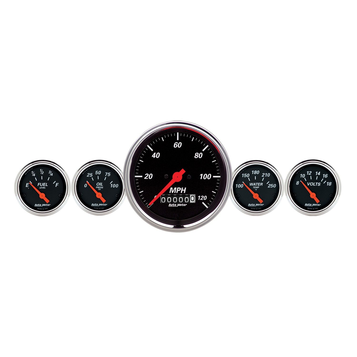 5 PC. GAUGE KIT, 3-3/8 in. & 2-1/16 in. , ELEC. SPEEDOMETER, DESIGNER BLACK