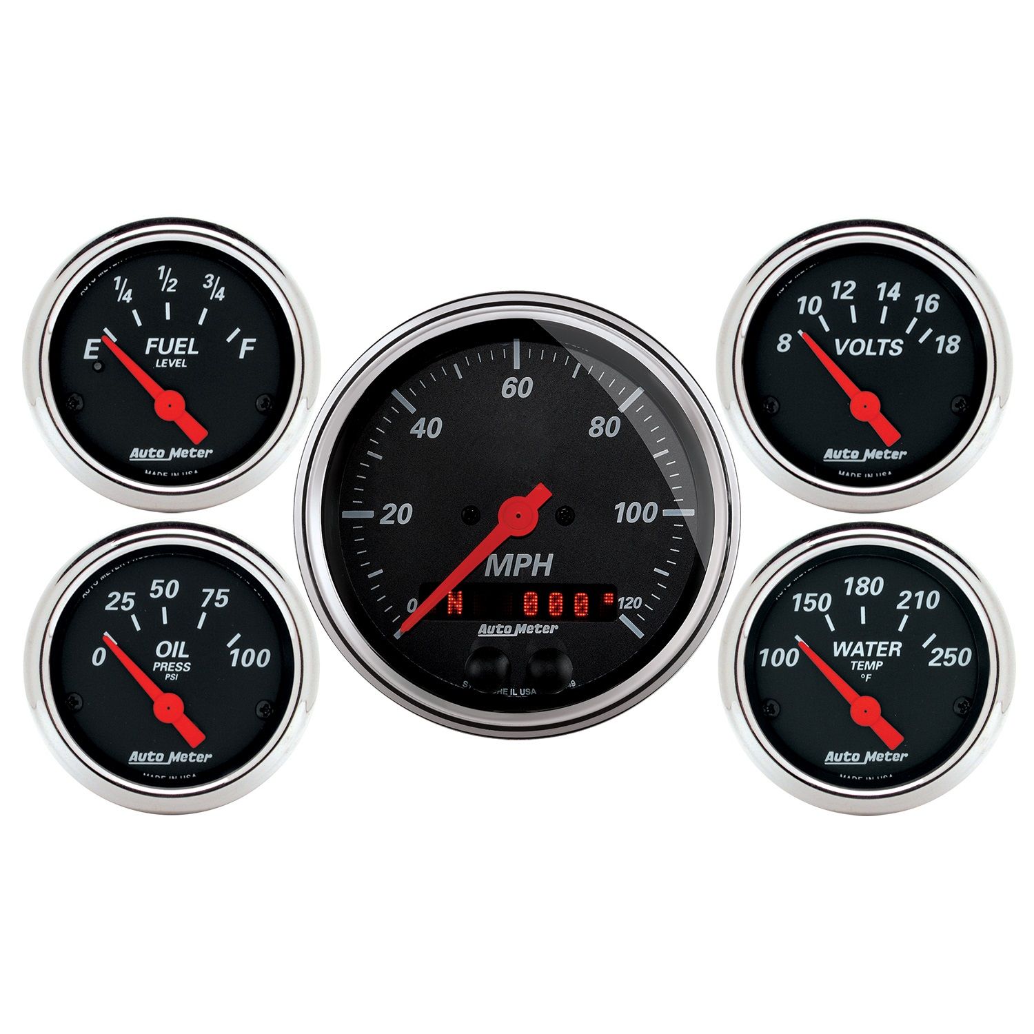 5 PC. GAUGE KIT, 3-3/8 in. & 2-1/16 in. , GPS SPEEDOMETER, DESIGNER BLACK