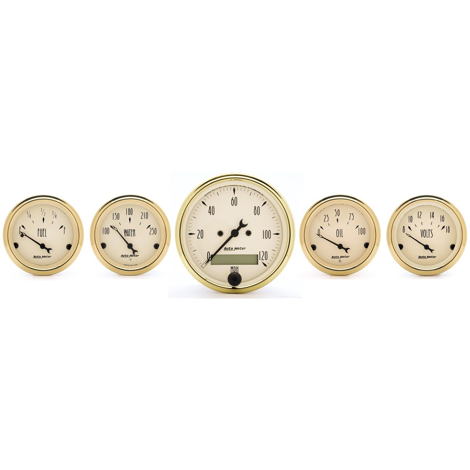 5 PC. GAUGE KIT, 3-1/8 in. & 2-1/16 in. , ELEC. SPEEDOMETER, GOLDEN OLDIES