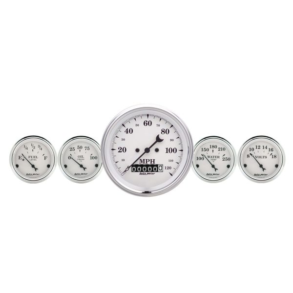 2 PC. GAUGE KIT, 3-3/8 in. QUAD & SPEEDOMETER, 240-33 O, OLD TYME WHITE