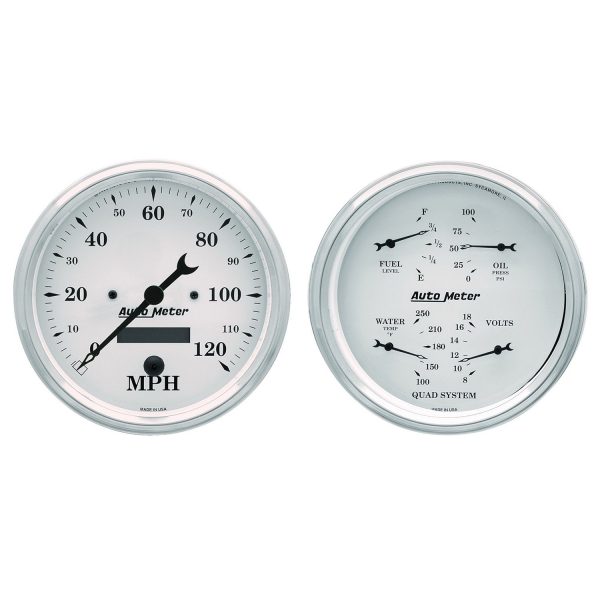 2 PC. GAUGE KIT, 5 in. QUAD & SPEEDOMETER, 240-33 O, OLD TYME WHITE