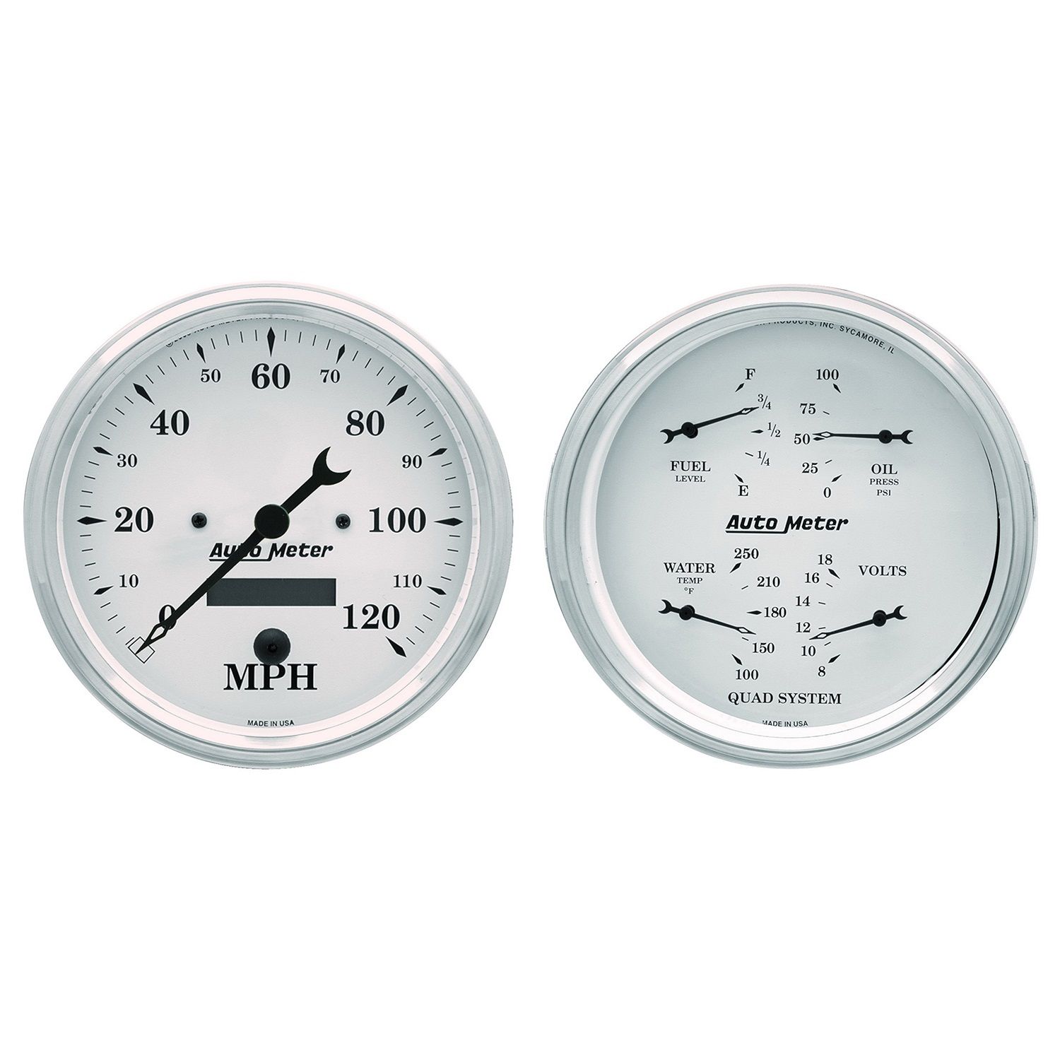 2 PC. GAUGE KIT, 5 in. QUAD & SPEEDOMETER, 240-33 O, OLD TYME WHITE