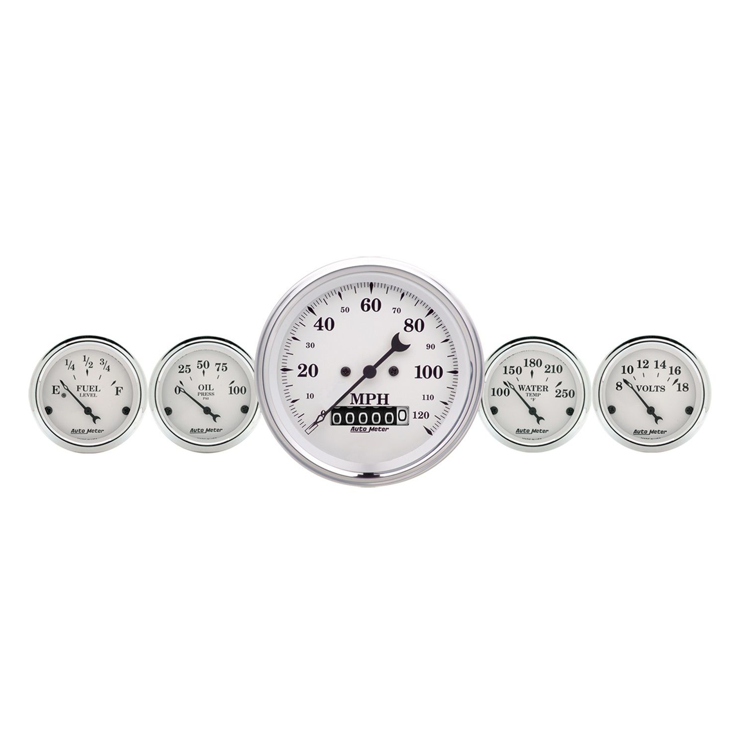 5 PC. GAUGE KIT, 3-3/8 in. & 2-1/16 in. , ELEC. SPEEDOMETER, OLD TYME WHITE