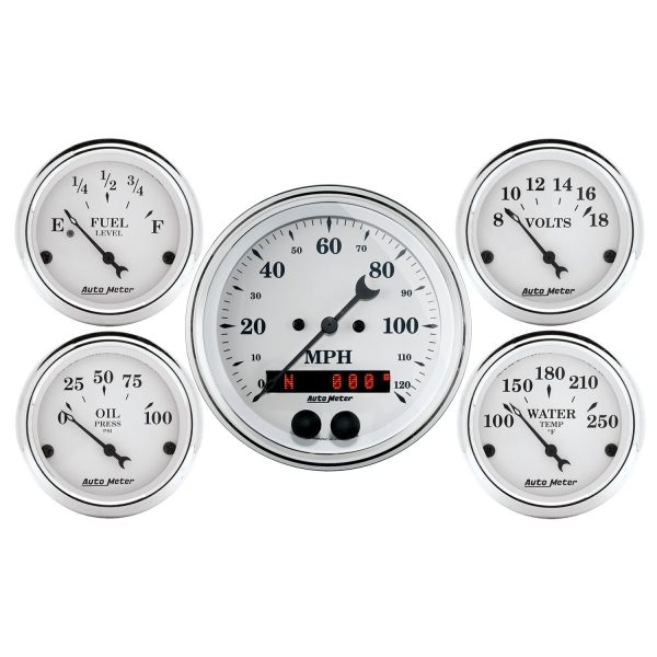 5 PC. GAUGE KIT, 3-3/8 in. & 2-1/16 in. , GPS SPEEDOMETER, OLD TYME WHITE