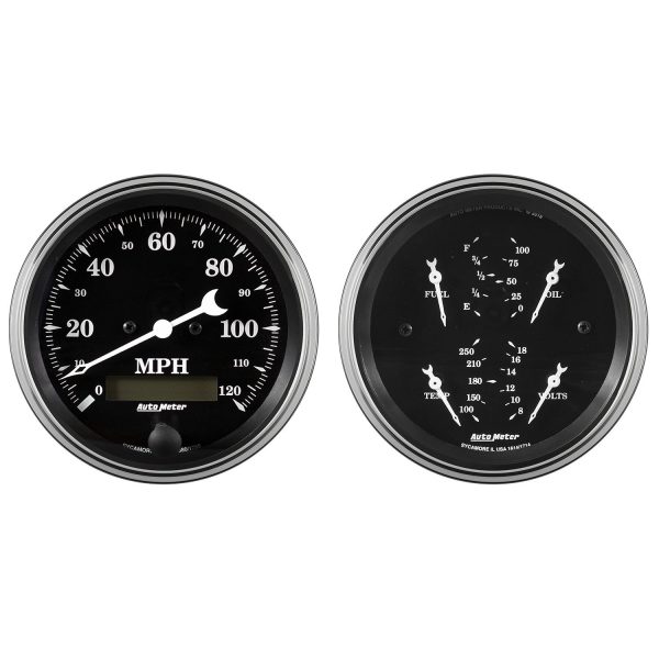 2 PC. GAUGE KIT, 3-3/8 in. QUAD & SPEEDOMETER, 240-33 O, OLD TYME BLACK