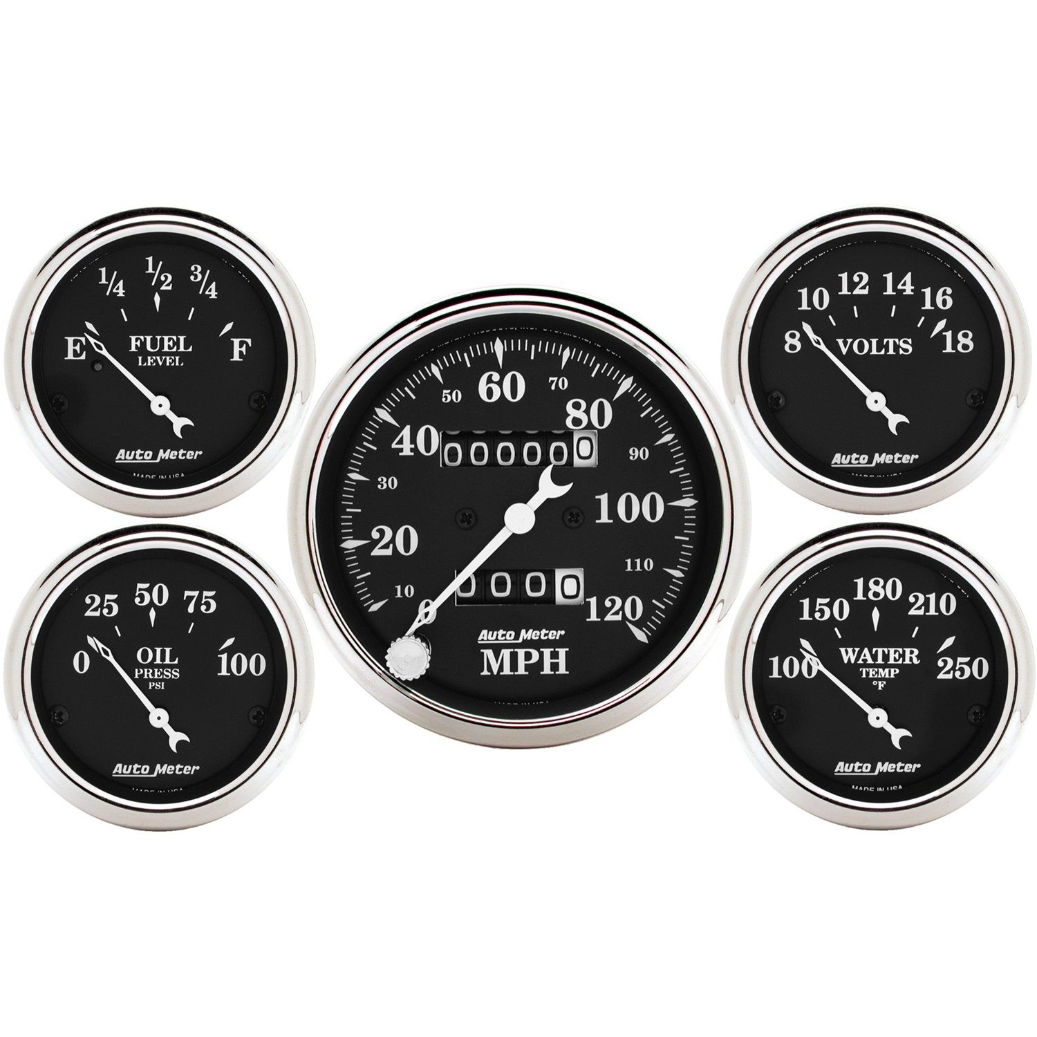 5 PC. GAUGE KIT, 3-1/8 in. & 2-1/16 in. , MECH. SPEEDOMETER, OLD TYME BLACK