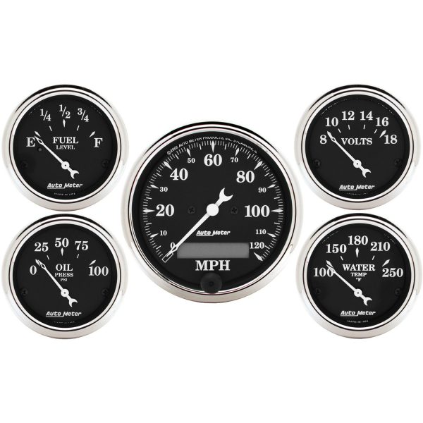 5 PC. GAUGE KIT, 3-1/8 in. & 2-1/16 in. , ELEC. SPEEDOMETER, OLD TYME BLACK