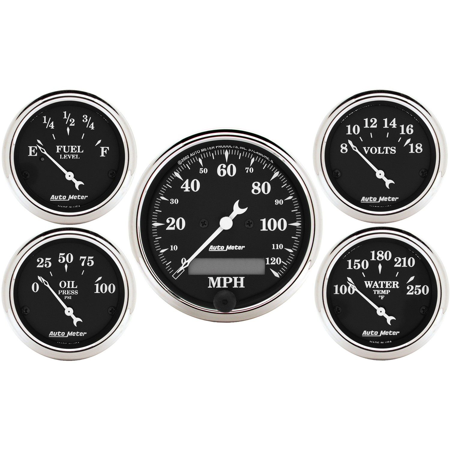 5 PC. GAUGE KIT, 3-1/8 in. & 2-1/16 in. , ELEC. SPEEDOMETER, OLD TYME BLACK