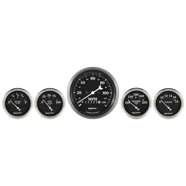 5 PC. GAUGE KIT, 3-3/8 in. & 2-1/16 in. , ELEC. SPEEDOMETER, OLD TYME BLACK